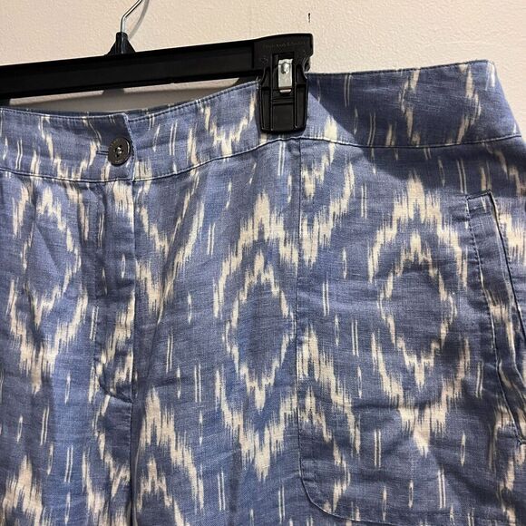 Chico's Blue White Linen Chino Pants Sz 14 2.5 Wide Leg Ikat Beach Boho Womens - Picture 8 of 12